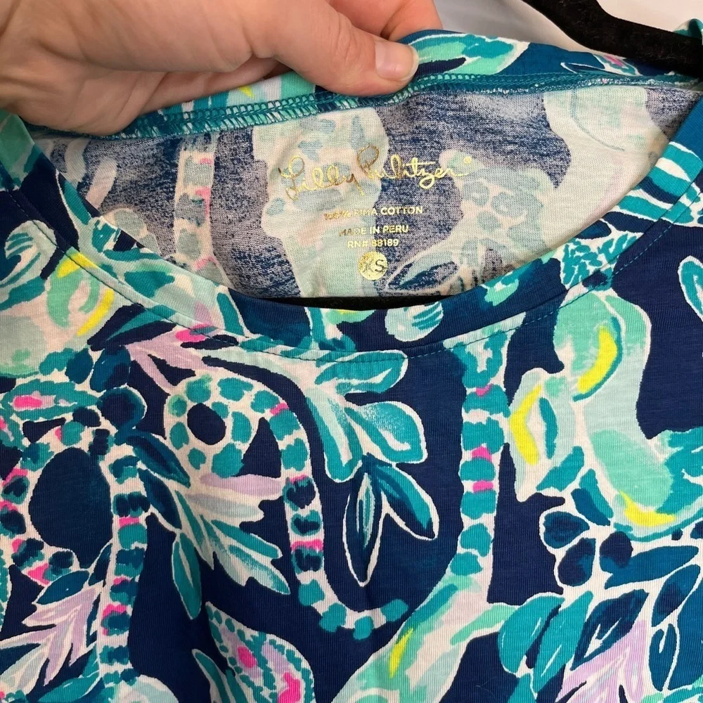 Lilly Pulitzer Preston Top Tidal Wave Tie Sleeve Pima Cotton XS - Picture 7 of 9
